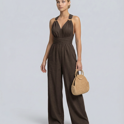 Leanne | Jumpsuit with Cross-Back Detail and Wide-Leg Fit
