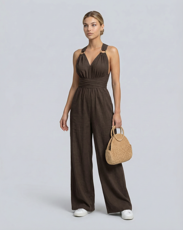 Leanne | Jumpsuit with Cross-Back Detail and Wide-Leg Fit