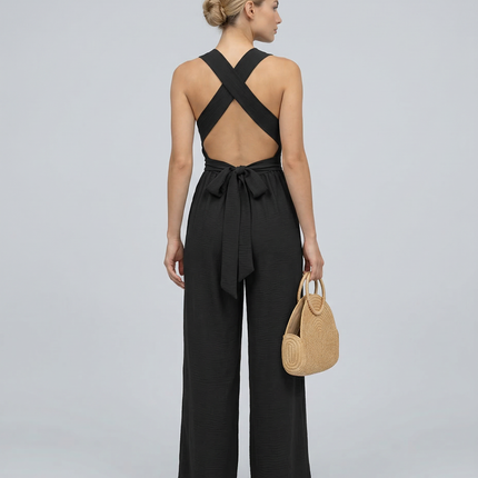 Leanne | Jumpsuit with Cross-Back Detail and Wide-Leg Fit