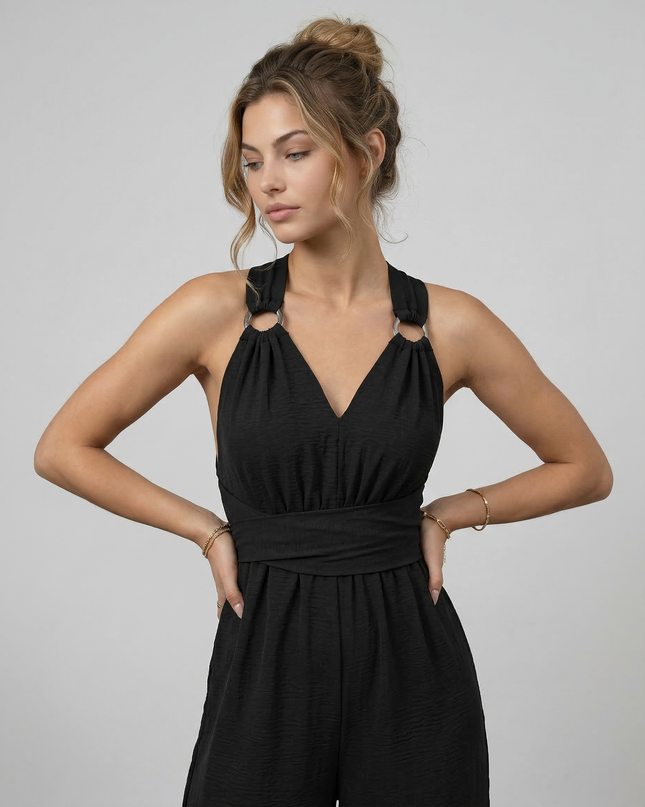 Leanne | Jumpsuit with Cross-Back Detail and Wide-Leg Fit