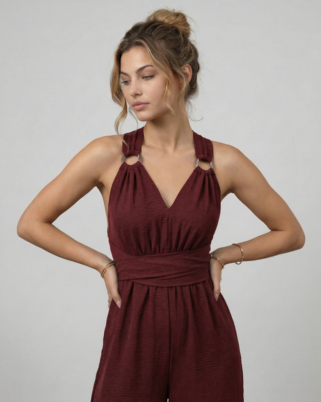 Leanne | Jumpsuit with Cross-Back Detail and Wide-Leg Fit