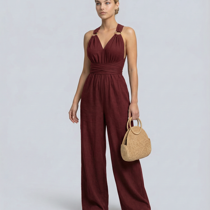 Leanne | Jumpsuit with Cross-Back Detail and Wide-Leg Fit