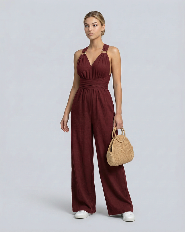 Leanne | Jumpsuit with Cross-Back Detail and Wide-Leg Fit