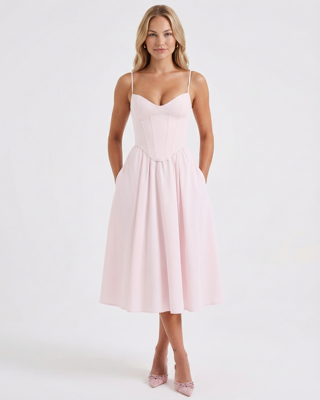 Maya | Flared Skirt Corset Midi Dress