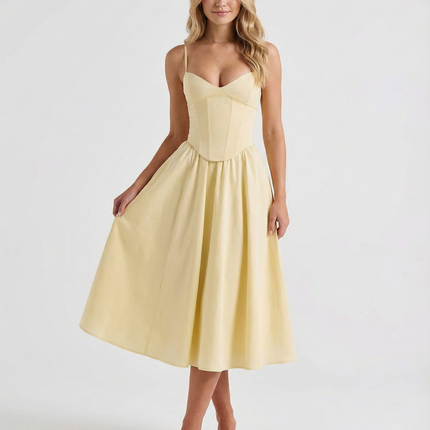 Maya | Flared Skirt Corset Midi Dress