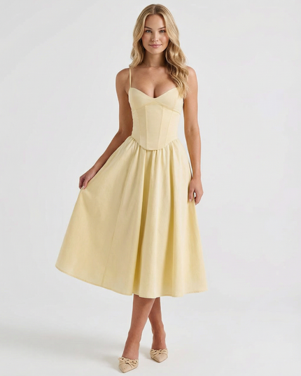 Maya | Flared Skirt Corset Midi Dress