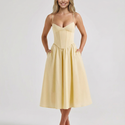 Maya | Flared Skirt Corset Midi Dress