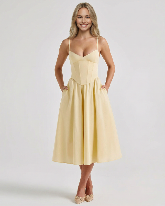 Maya | Flared Skirt Corset Midi Dress