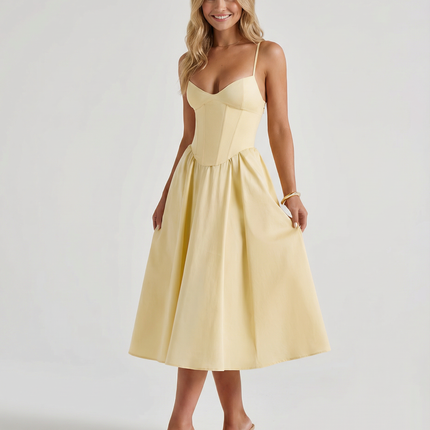 Maya | Flared Skirt Corset Midi Dress