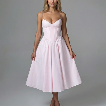 Maya | Flared Skirt Corset Midi Dress
