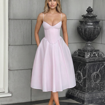 Maya | Flared Skirt Corset Midi Dress