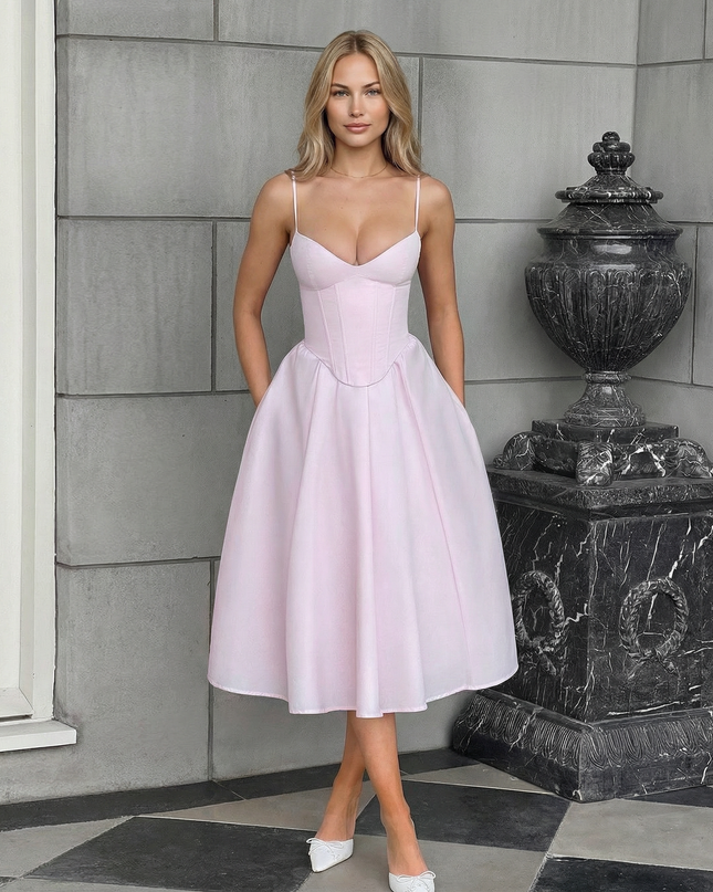 Maya | Flared Skirt Corset Midi Dress