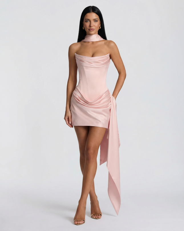 Alina | Mini Dress with Lace Corset and Draped Skirt