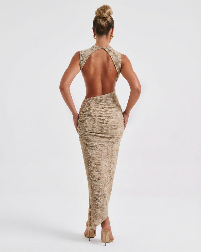 Jocelyn | Midi Dress with High Neck and Ruched Bodycon Fit