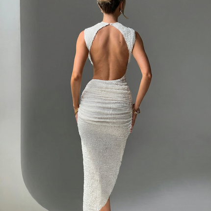 Jocelyn | Midi Dress with High Neck and Ruched Bodycon Fit