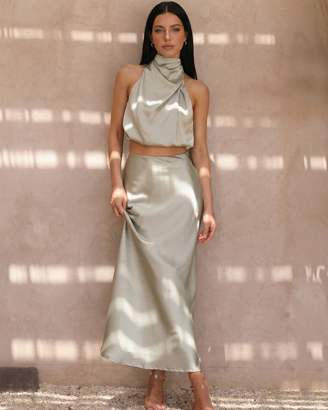 Polly | Two-Piece Set with Halter Top and Maxi Skirt