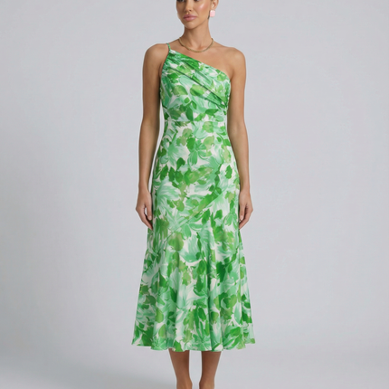 Lizzie | Midi Dress with One Shoulder and Floral Print