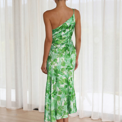 Lizzie | Midi Dress with One Shoulder and Floral Print