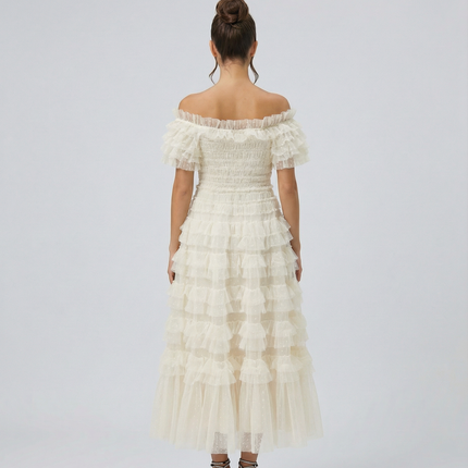 Nadine | Off Shoulder Tulle Dress with Ruffled Tiers
