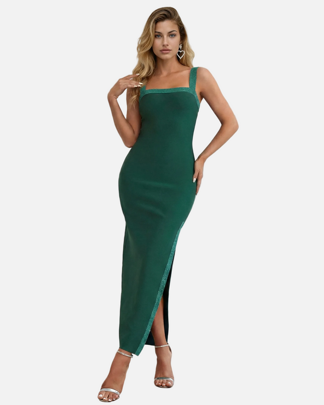 Janet | Bandage Maxi Dress with Square Neck and Side Split