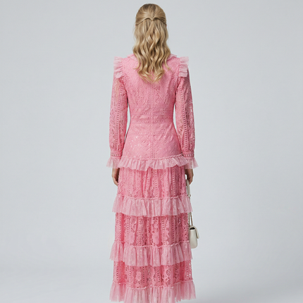 Rebekah | Lace Maxi Dress with Long Sleeves and Tiered Ruffles