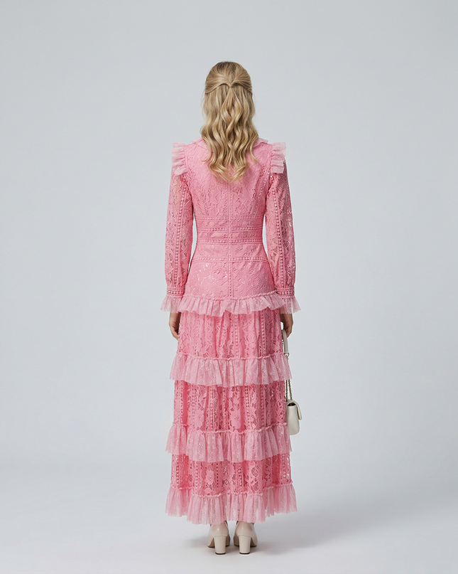 Rebekah | Lace Maxi Dress with Long Sleeves and Tiered Ruffles