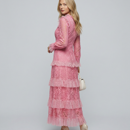 Rebekah | Lace Maxi Dress with Long Sleeves and Tiered Ruffles