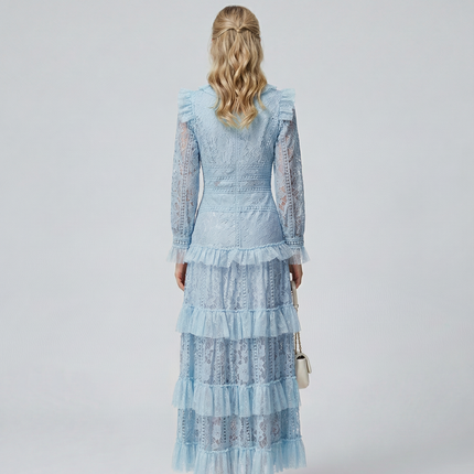 Rebekah | Lace Maxi Dress with Long Sleeves and Tiered Ruffles