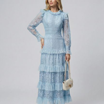 Rebekah | Lace Maxi Dress with Long Sleeves and Tiered Ruffles