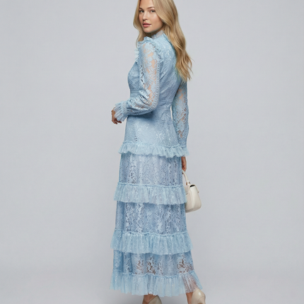 Rebekah | Lace Maxi Dress with Long Sleeves and Tiered Ruffles