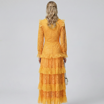 Rebekah | Lace Maxi Dress with Long Sleeves and Tiered Ruffles