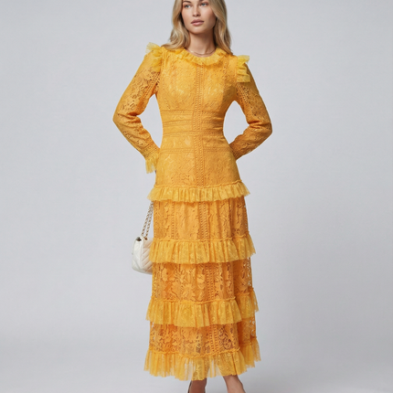 Rebekah | Lace Maxi Dress with Long Sleeves and Tiered Ruffles