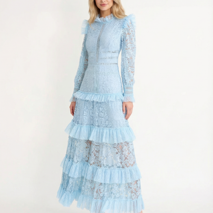 Rebekah | Lace Maxi Dress with Long Sleeves and Tiered Ruffles