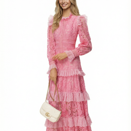 Rebekah | Lace Maxi Dress with Long Sleeves and Tiered Ruffles