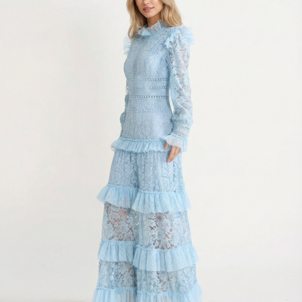 Rebekah | Lace Maxi Dress with Long Sleeves and Tiered Ruffles