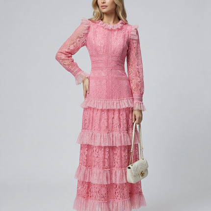 Rebekah | Lace Maxi Dress with Long Sleeves and Tiered Ruffles