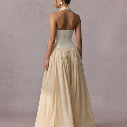 Vivien | Halterneck Maxi Dress with Tulle Overlay