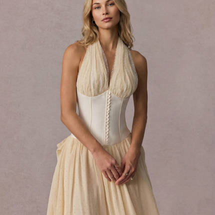 Vivien | Halterneck Maxi Dress with Tulle Overlay