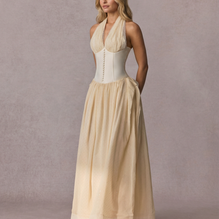 Vivien | Halterneck Maxi Dress with Tulle Overlay
