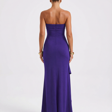 Stacey | Strapless Maxi Dress with Ruched Detail and Split