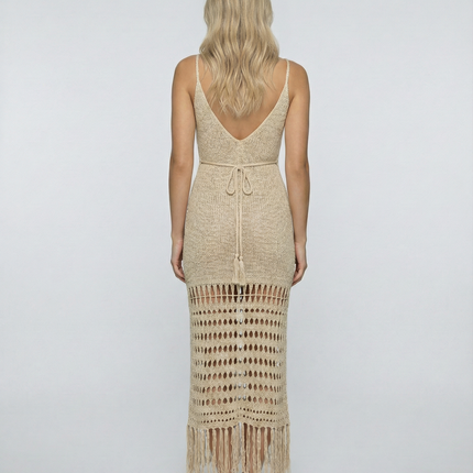 Violet | Knit Maxi Cover Up Dress with Fringe Hem