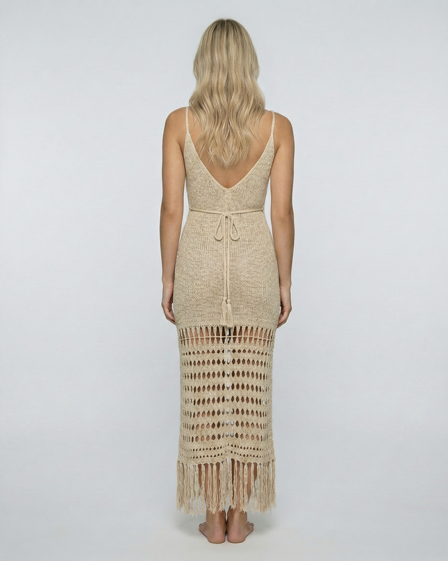 Violet | Knit Maxi Cover Up Dress with Fringe Hem