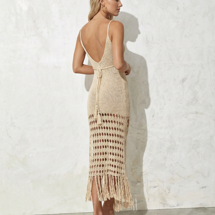 Violet | Knit Maxi Cover Up Dress with Fringe Hem