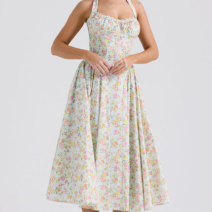 Adabella | Halter Midi Sundress with Gathered Bust