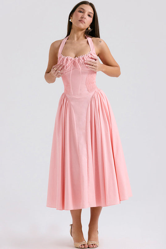 Adabella | Halter Midi Sundress with Gathered Bust