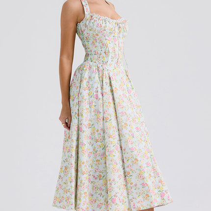Adabella | Halter Midi Sundress with Gathered Bust
