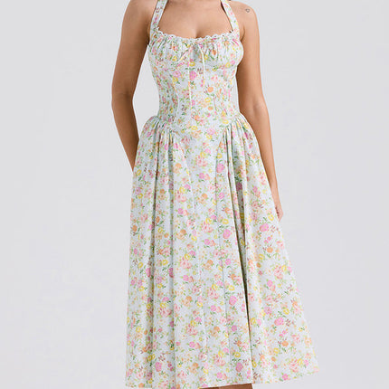Adabella | Halter Midi Sundress with Gathered Bust