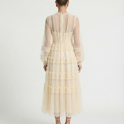 Celia | Midi Dress with Sheer Long Sleeves