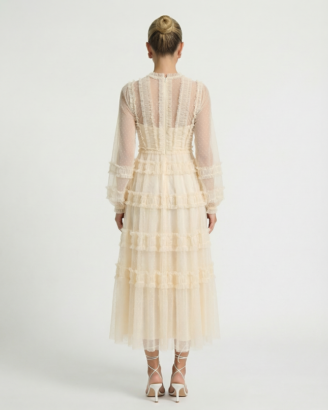Celia | Midi Dress with Sheer Long Sleeves