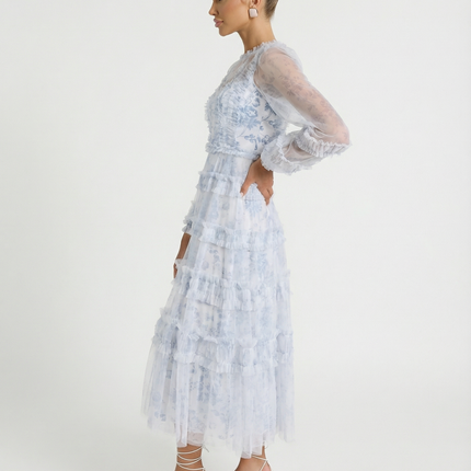 Celia | Midi Dress with Sheer Long Sleeves